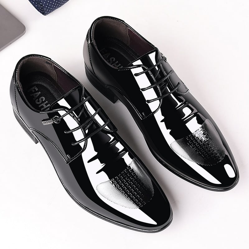 Men's Business Formal Casual Pointed Toe Lace Up Oxfords Faux Leather Patant Shoes