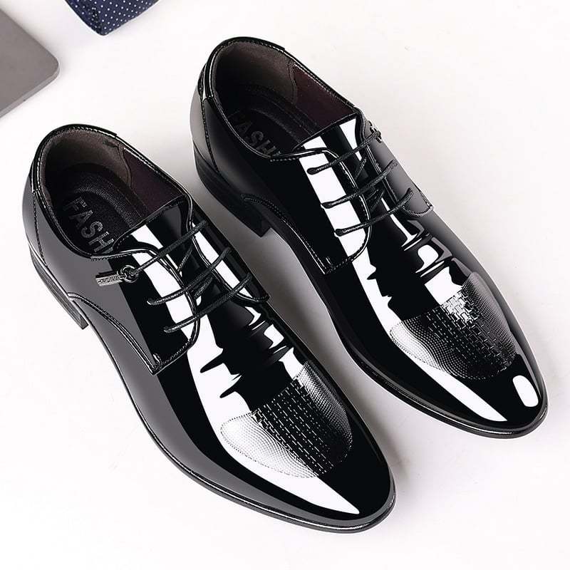 Men's Business Formal Casual Pointed Toe Lace Up Oxfords Faux Leather Patant Shoes