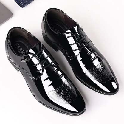 Men's Business Formal Casual Pointed Toe Lace Up Oxfords Faux Leather Patant Shoes