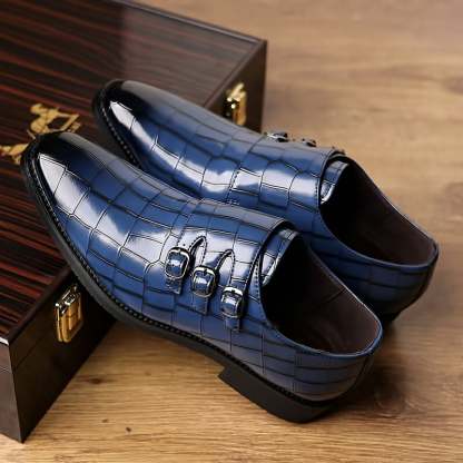 Men's Exotic Skin British Business Buckle Gradient Leather Shoes