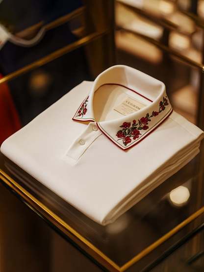 Men's Business Casual Collar Floral Button Polo Shirt