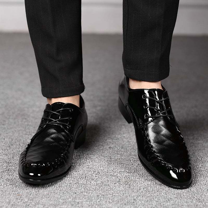 Men's Business Casual Pointed Toe Patchwork Patant Faux Leather Shoes