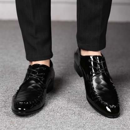 Men's Business Casual Pointed Toe Patchwork Patant Faux Leather Shoes