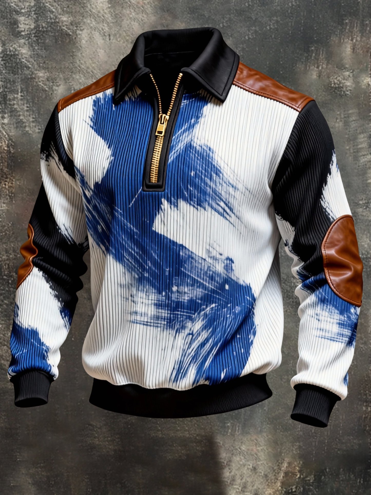 Men's Vintage Color-Block Printed Zip-Up Hoodie