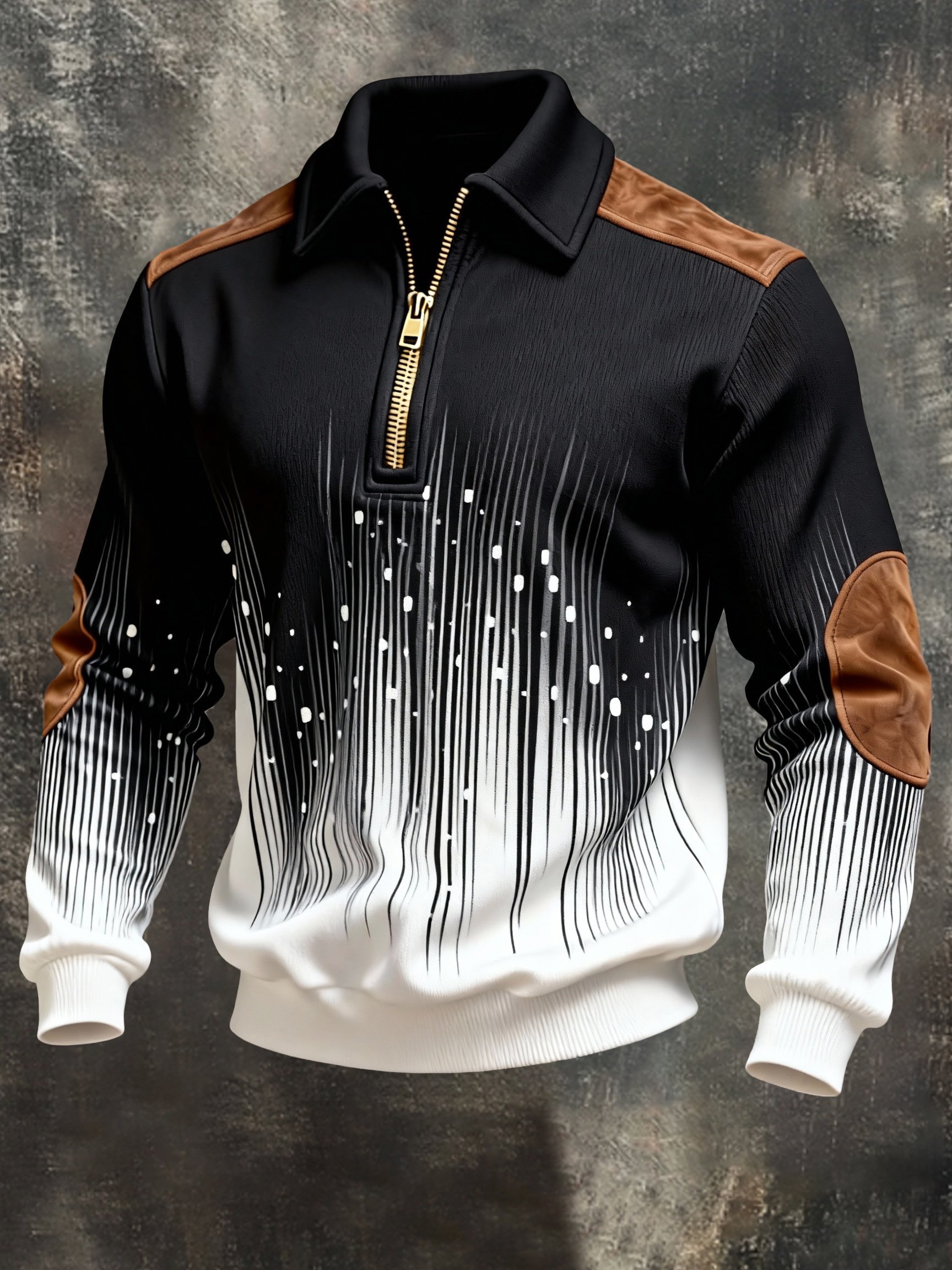 Men's Retro Color Block Print Zipper Sweatshirt