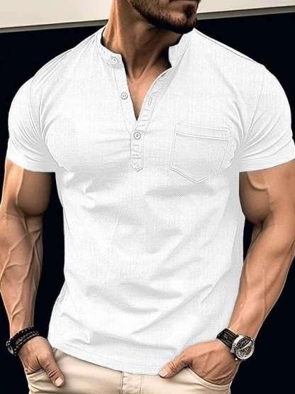 Men's short-sleeved Henry shirt T-shirt