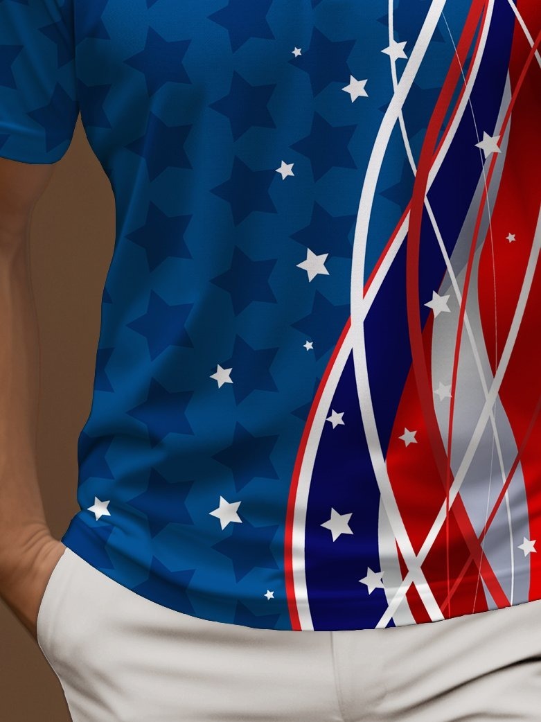 American Flag Printed Polo Shirt Stretch Comfortable Camping Pullover Polo Shirt