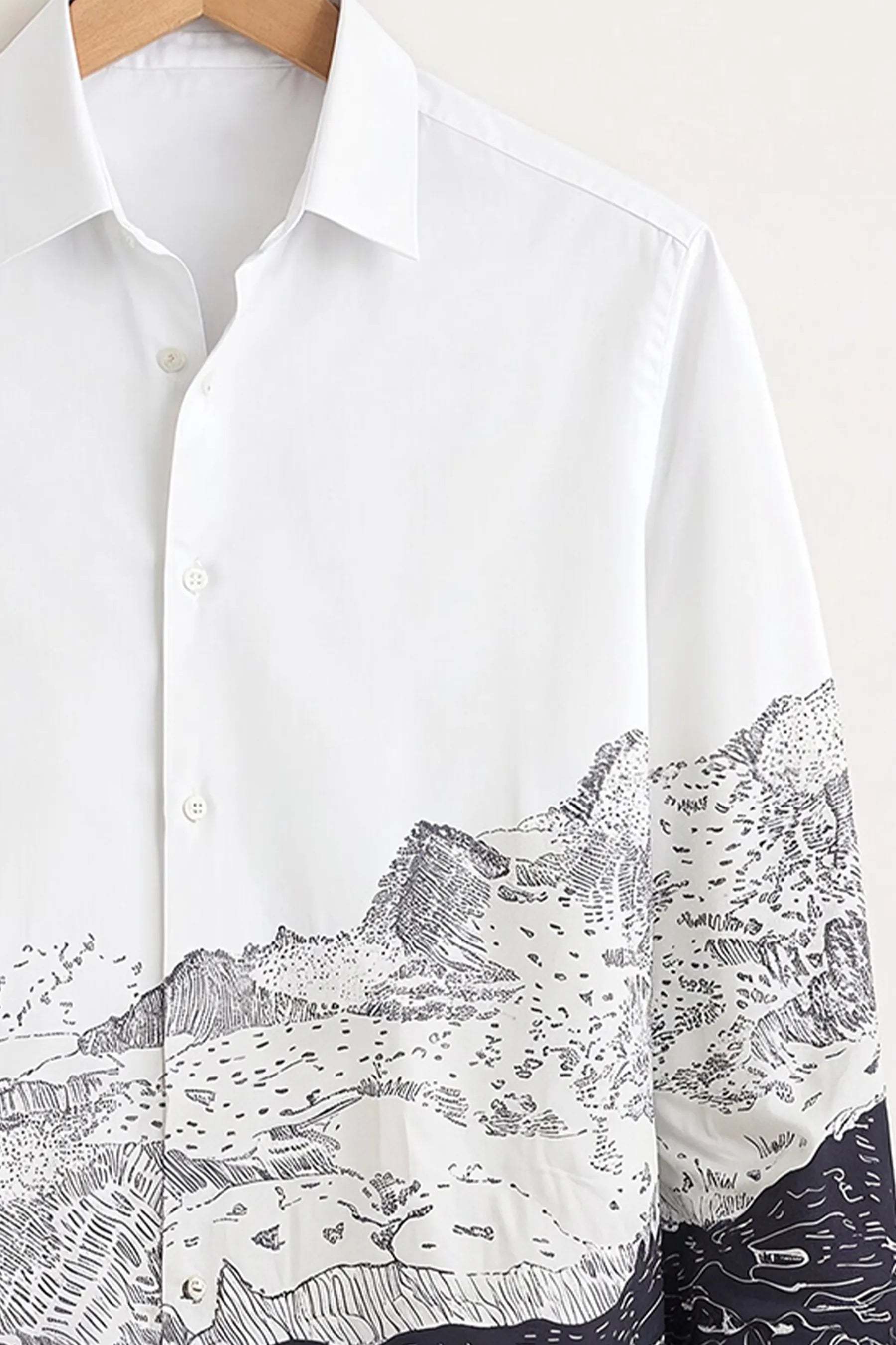 Mountain Horizon Print Shirt – White