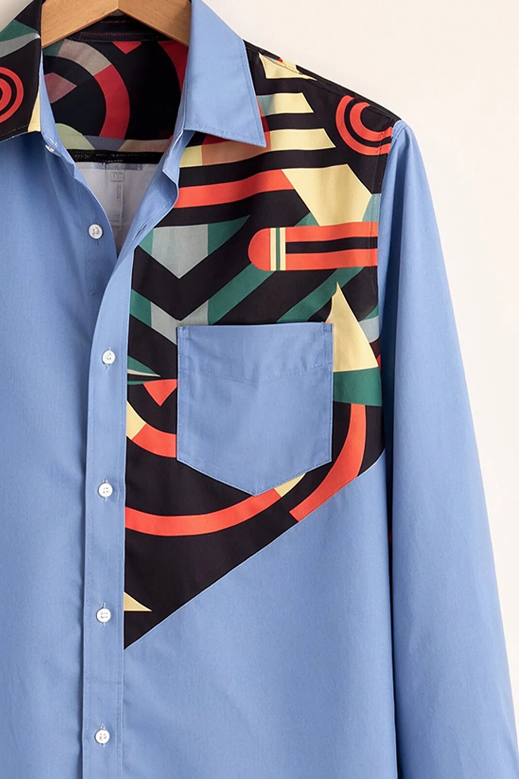 Geometric Contrast Panel Shirt – Sky Blue