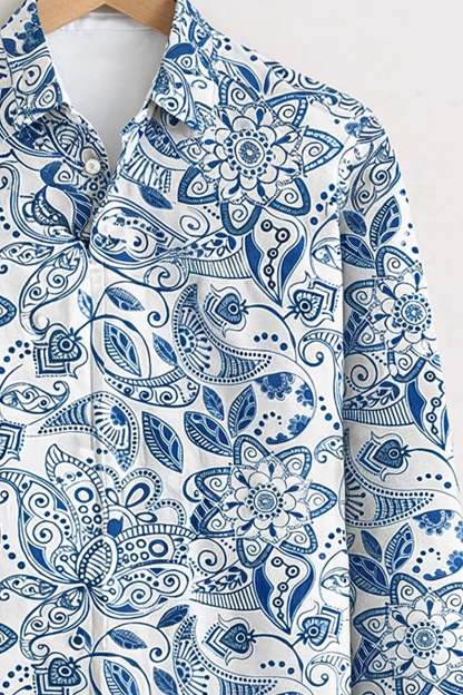 Indigo Paisley Print Shirt – White