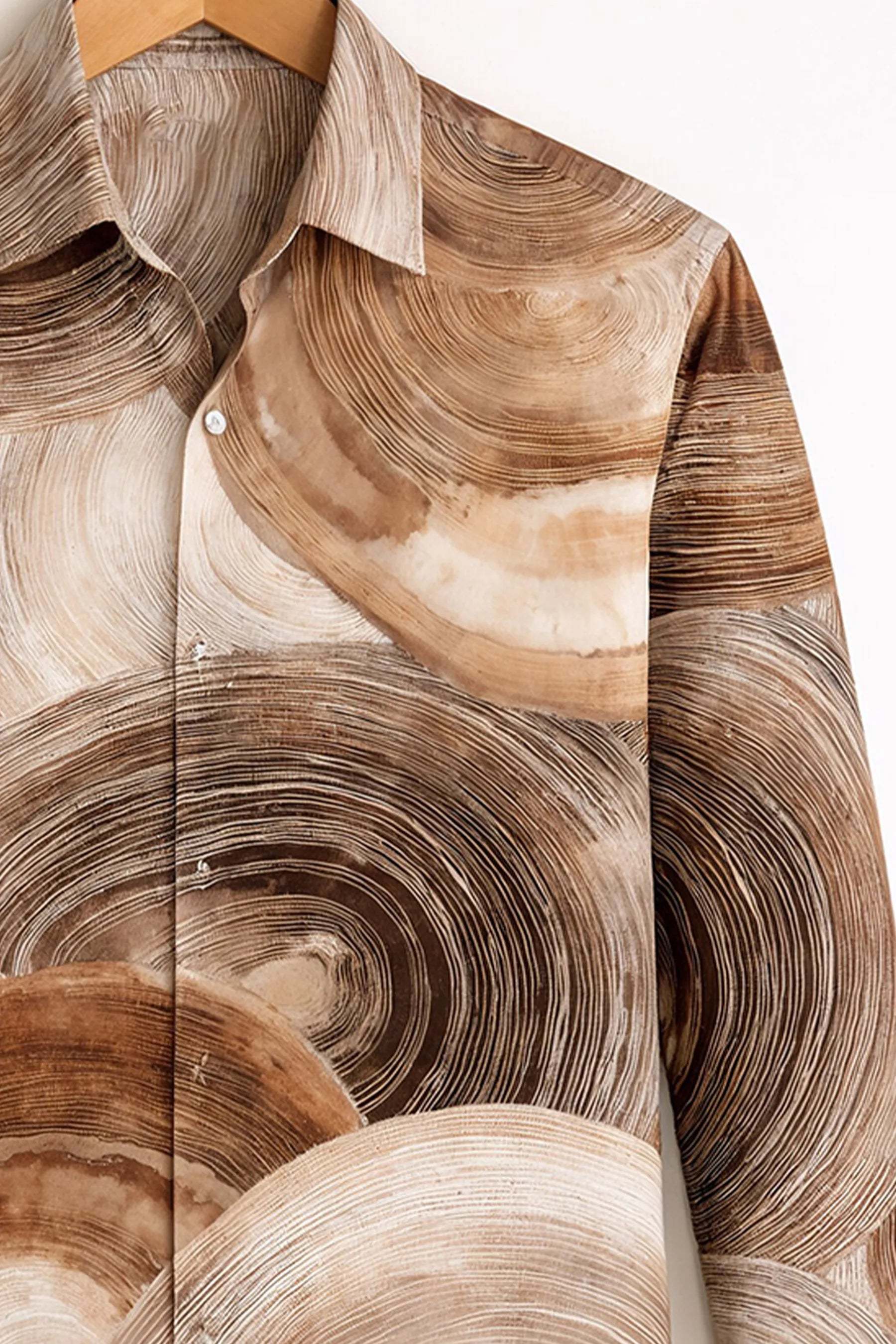 Abstract Wood Ring Print Shirt – Brown
