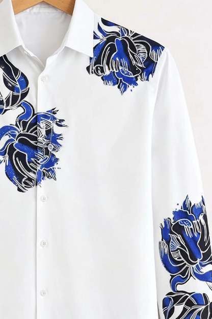 Midnight Bloom Print Shirt – White