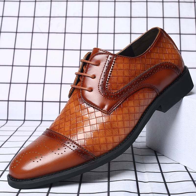 Mens Plaid Casual Fashion Patchwork Lace-Up Leather Shoes