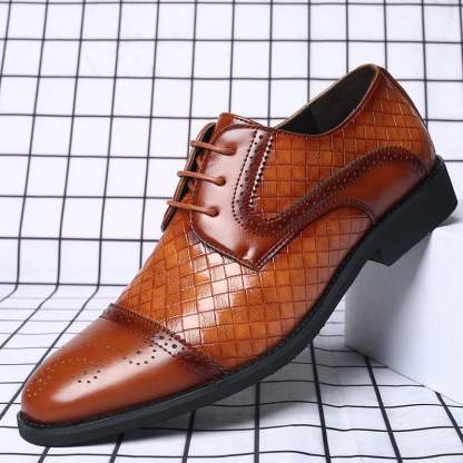 Mens Plaid Casual Fashion Patchwork Lace-Up Leather Shoes
