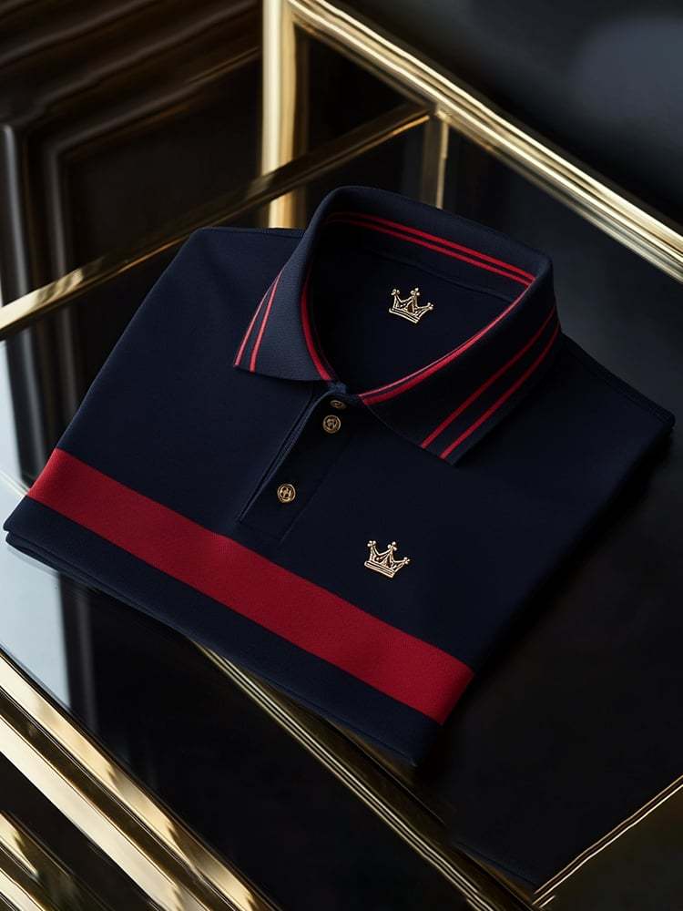 Men's Business Casual Logo Button Short Sleeve Polo Shirt