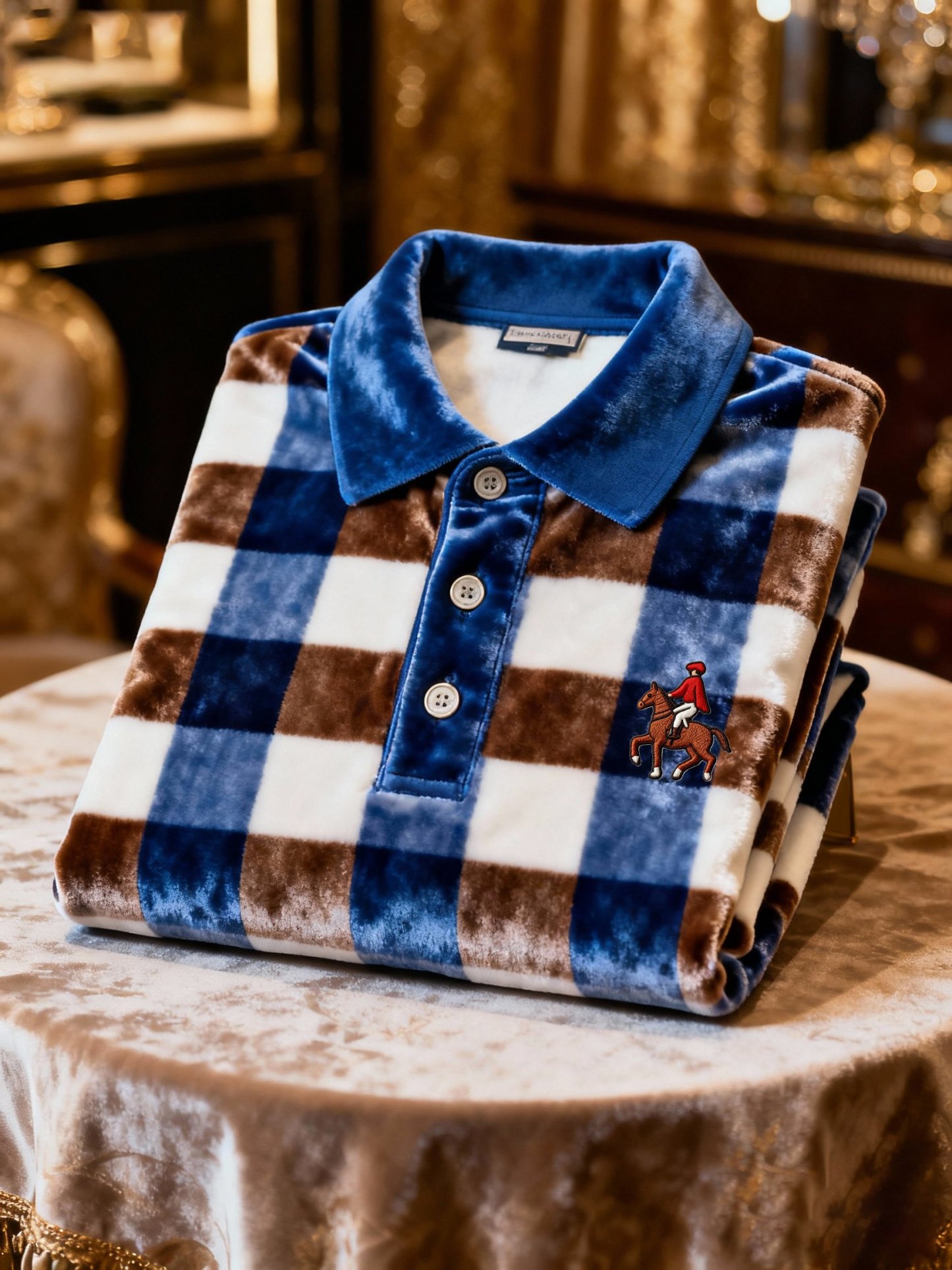 Men's Velvet Business Logo Print Long Sleeve Polo Shirt