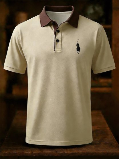 Men's Business Style Print Short Sleeved Polo Shirt