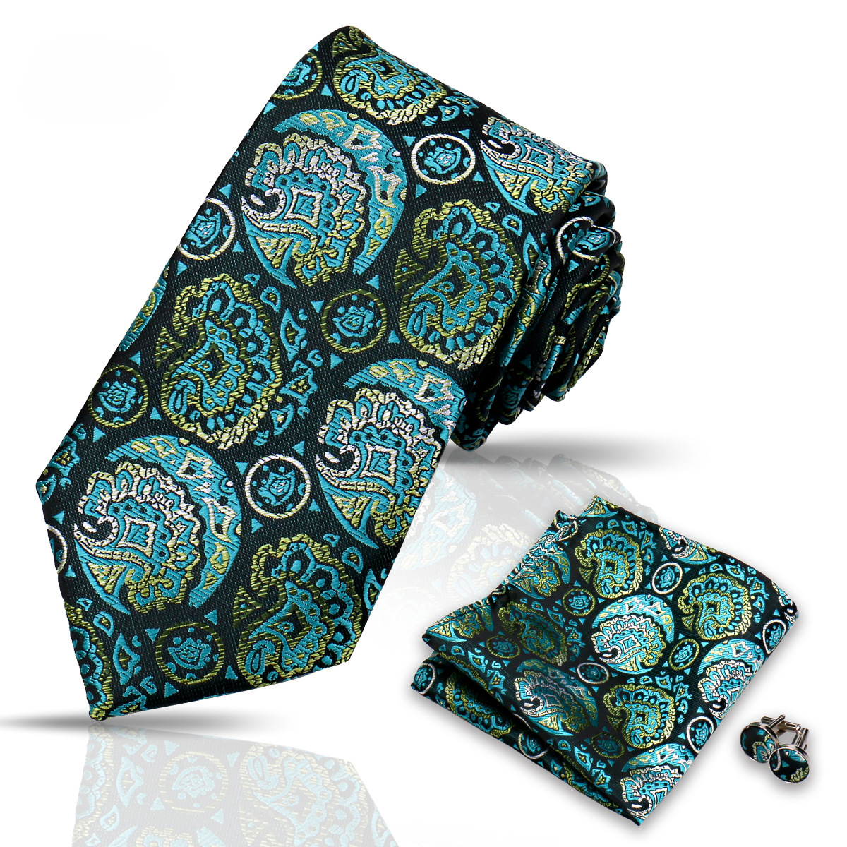 Men's Tie and Pocket Square and Clip Cufflinks Set