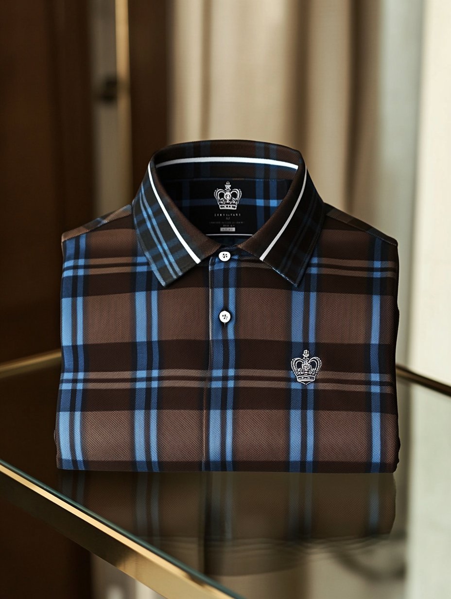Men's Retro Business Logo Print Long Sleeve Polo Shirt