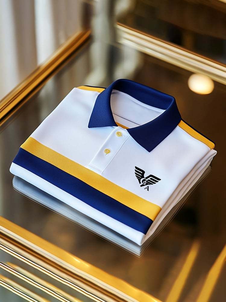 Men's Classic Business Check Logo Button Short Sleeve Polo Shirt