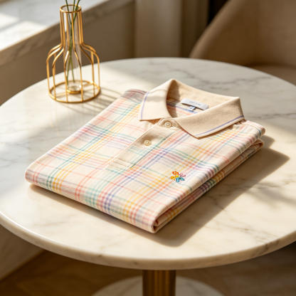 Pastel Rainbow Plaid Short Sleeve Polo Shirt