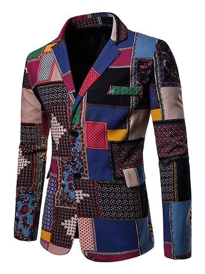 Men'S Lapel Ethnic Print Long Sleeve Thin Blazer