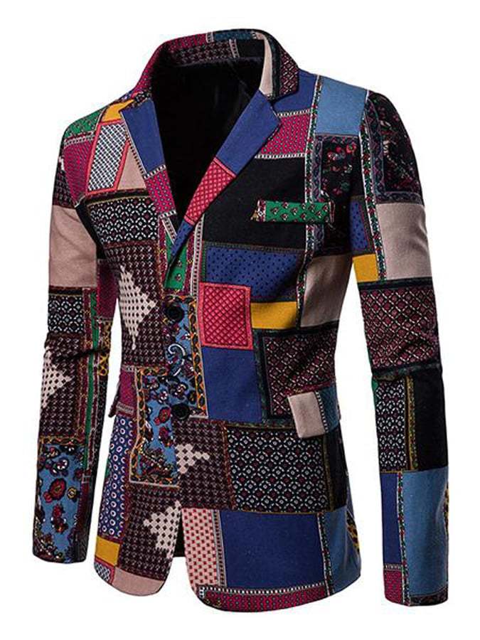 Men'S Lapel Ethnic Print Long Sleeve Thin Blazer