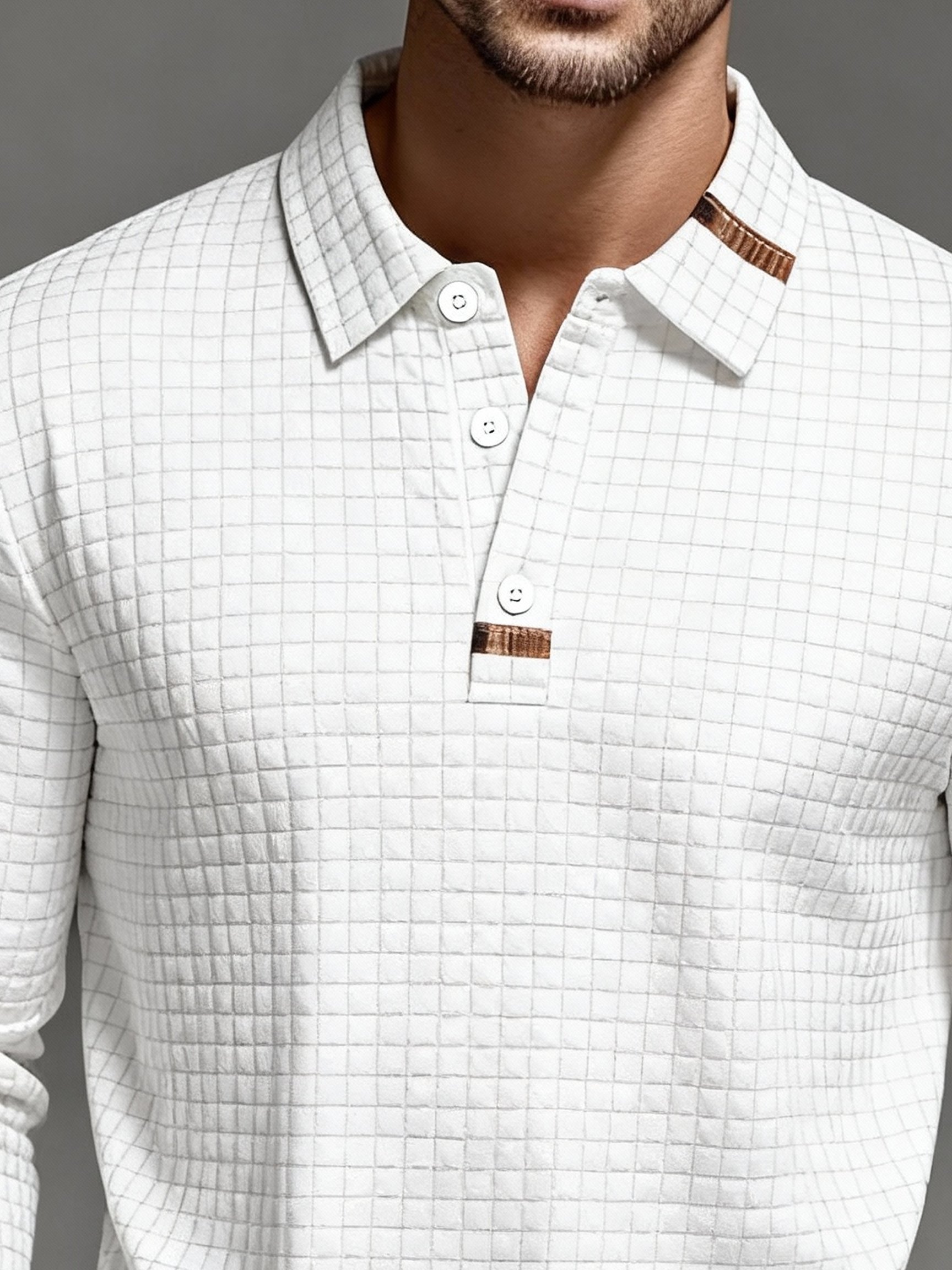 Men's Vintage Striped Long-Sleeved Henley Polo Shirt