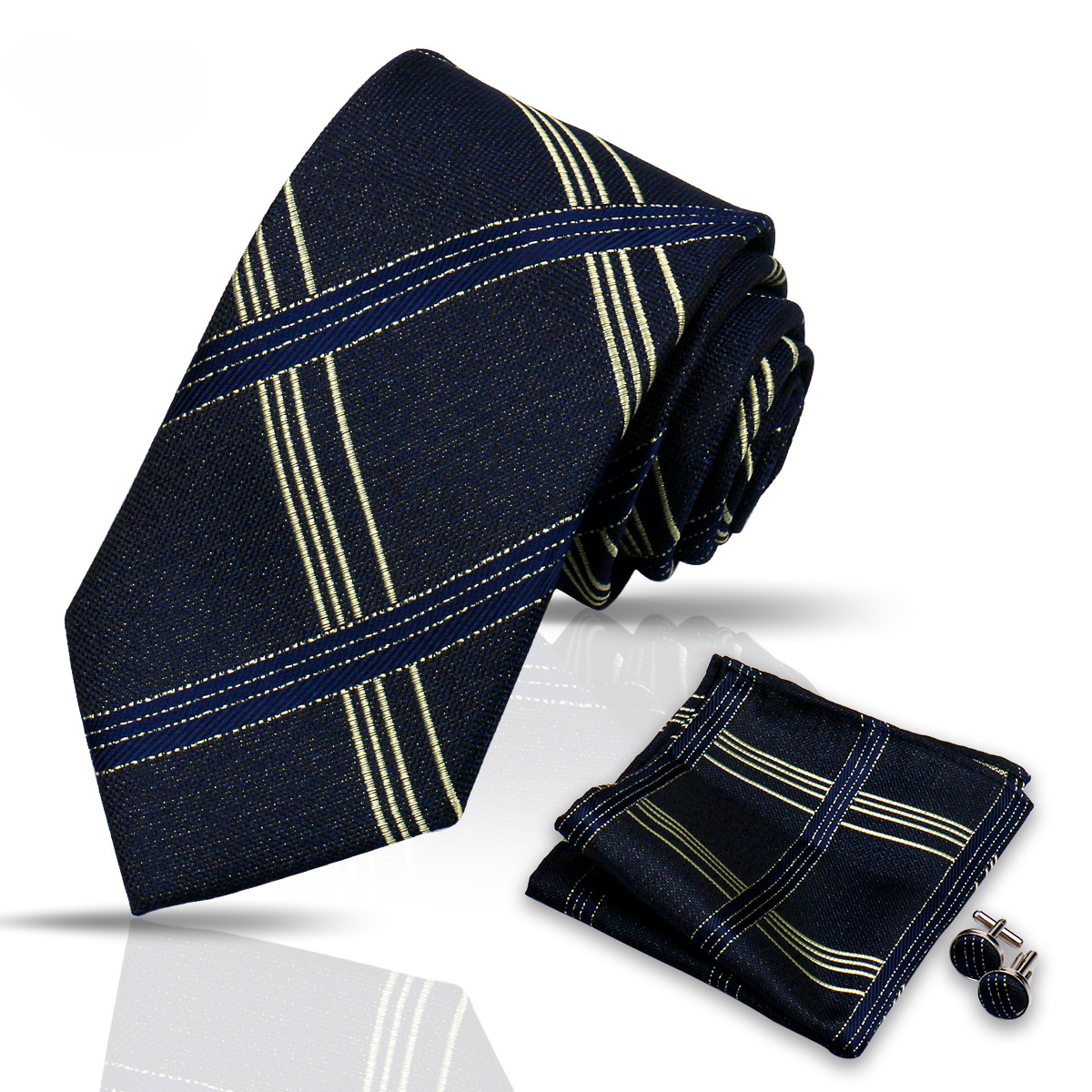 Men's Tie and Pocket Square and Clip Cufflinks Set