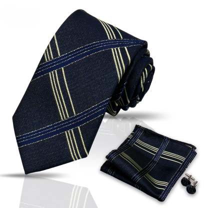 Men's Tie and Pocket Square and Clip Cufflinks Set