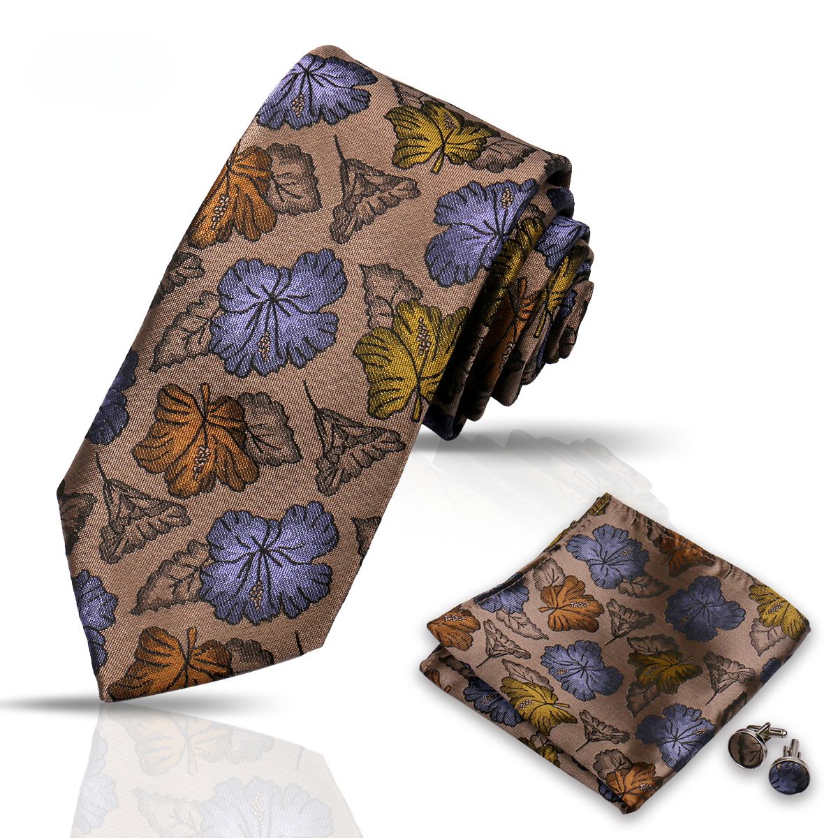 Men's Tie and Pocket Square and Clip Cufflinks Set