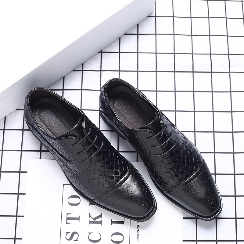Mens Plaid Casual Fashion Patchwork Lace-Up Leather Shoes