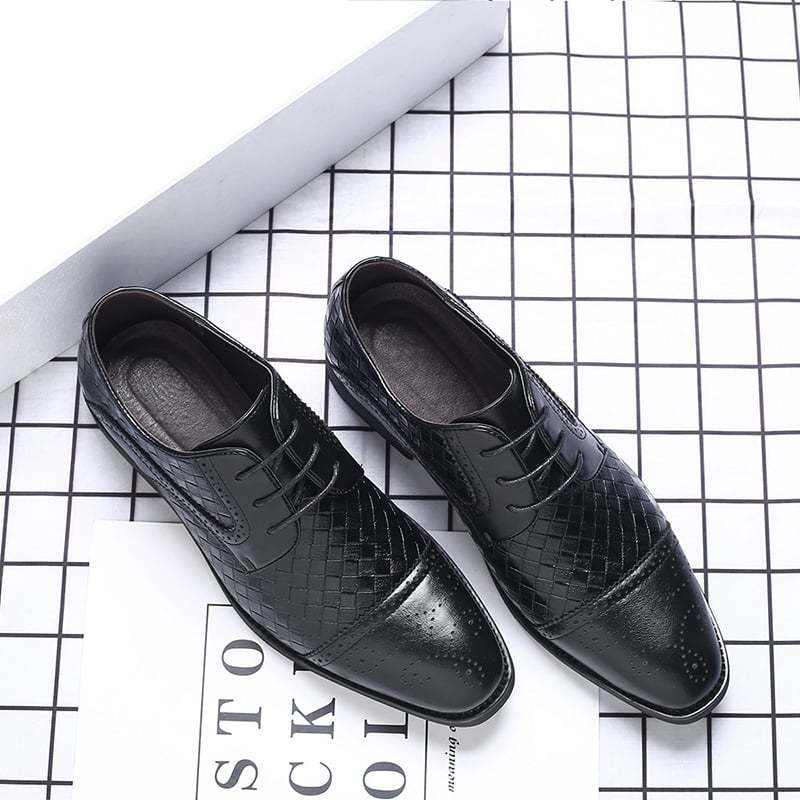 Mens Plaid Casual Fashion Patchwork Lace-Up Leather Shoes