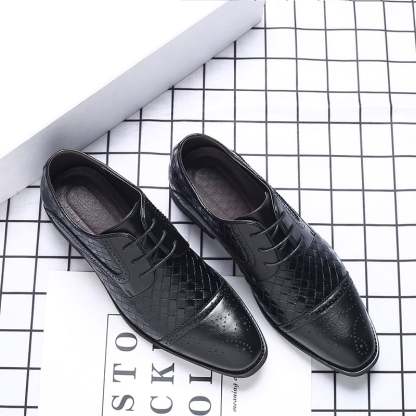 Mens Plaid Casual Fashion Patchwork Lace-Up Leather Shoes