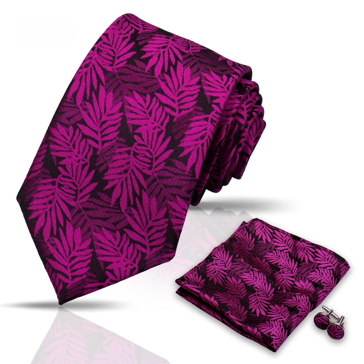 Men's Tie and Pocket Square and Clip Cufflinks Set