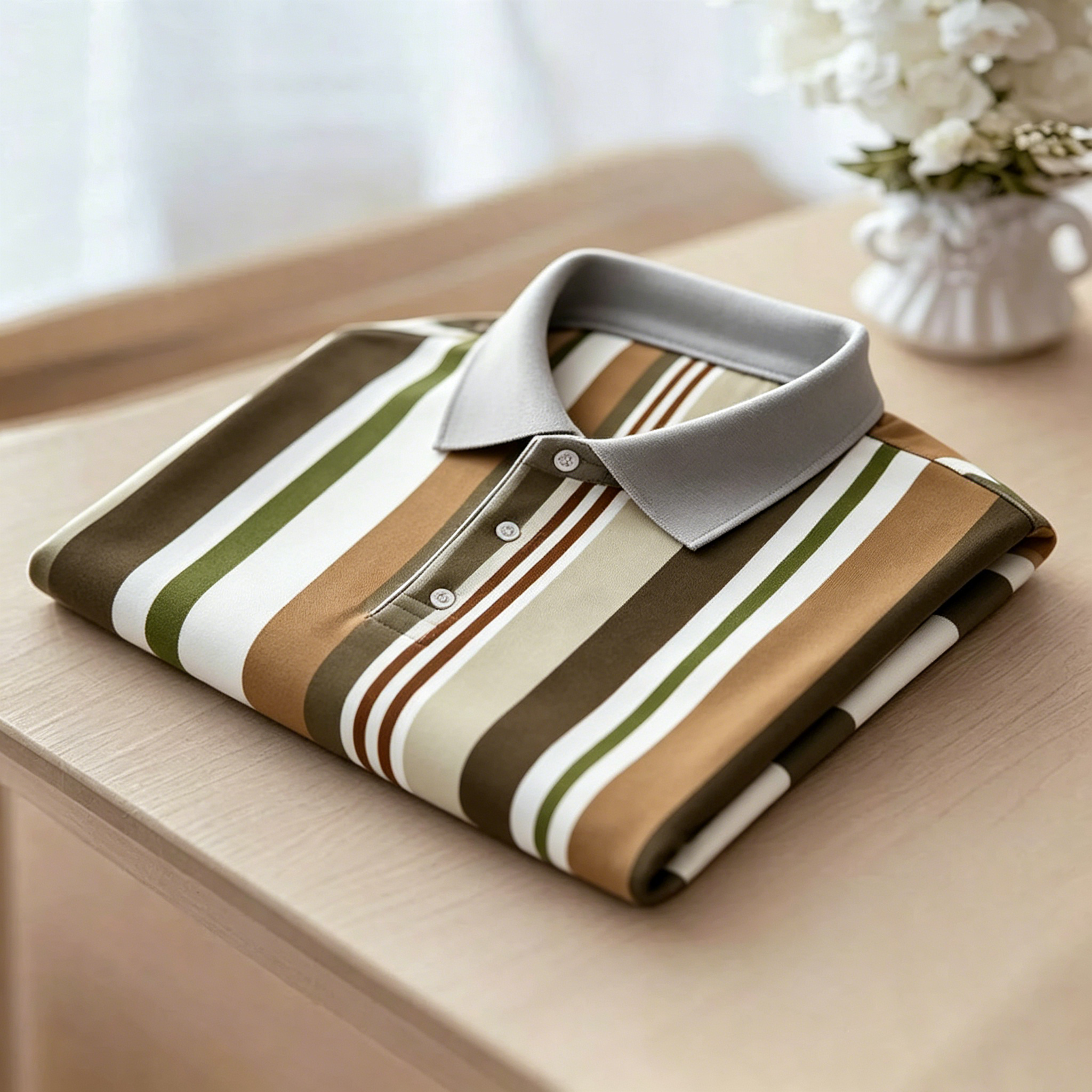 Earthy Tone Stripe Short Sleeve Polo Shirt