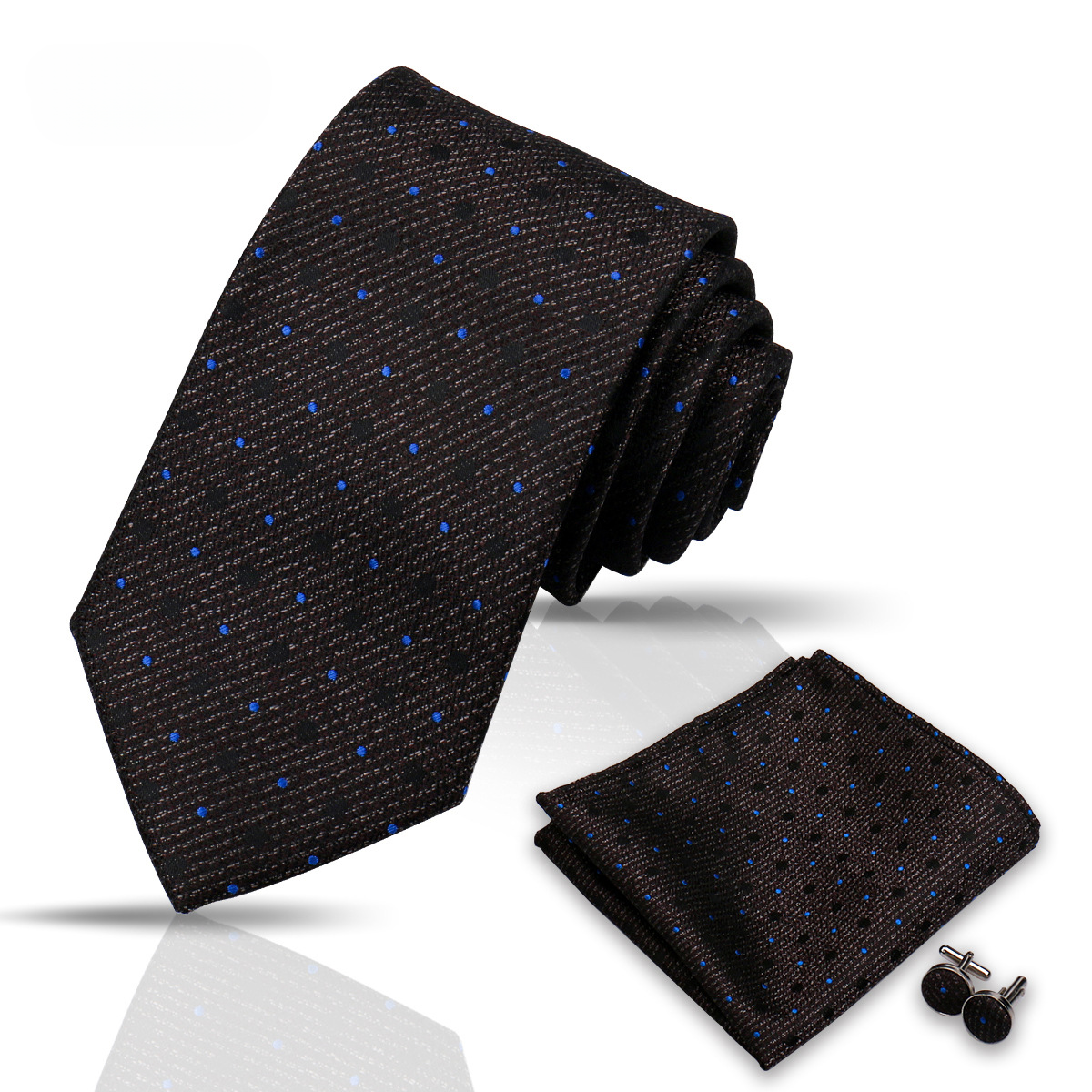 Men's Tie and Pocket Square and Clip Cufflinks Set
