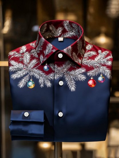 Men's Luxury Christmas Party Long Sleeve Button-Down Shirt