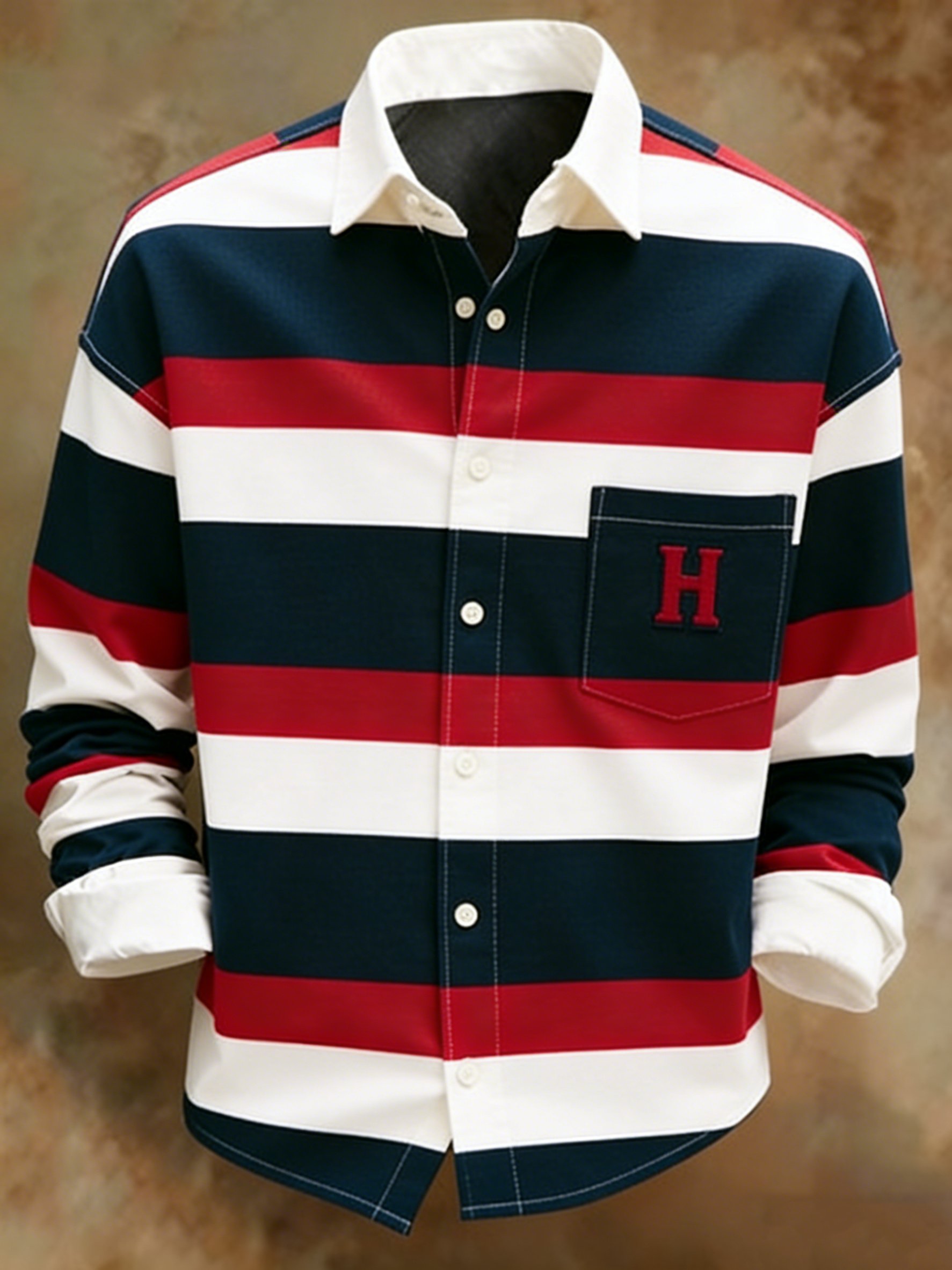 Men's Retro Colorblock Pattern Print Shirt