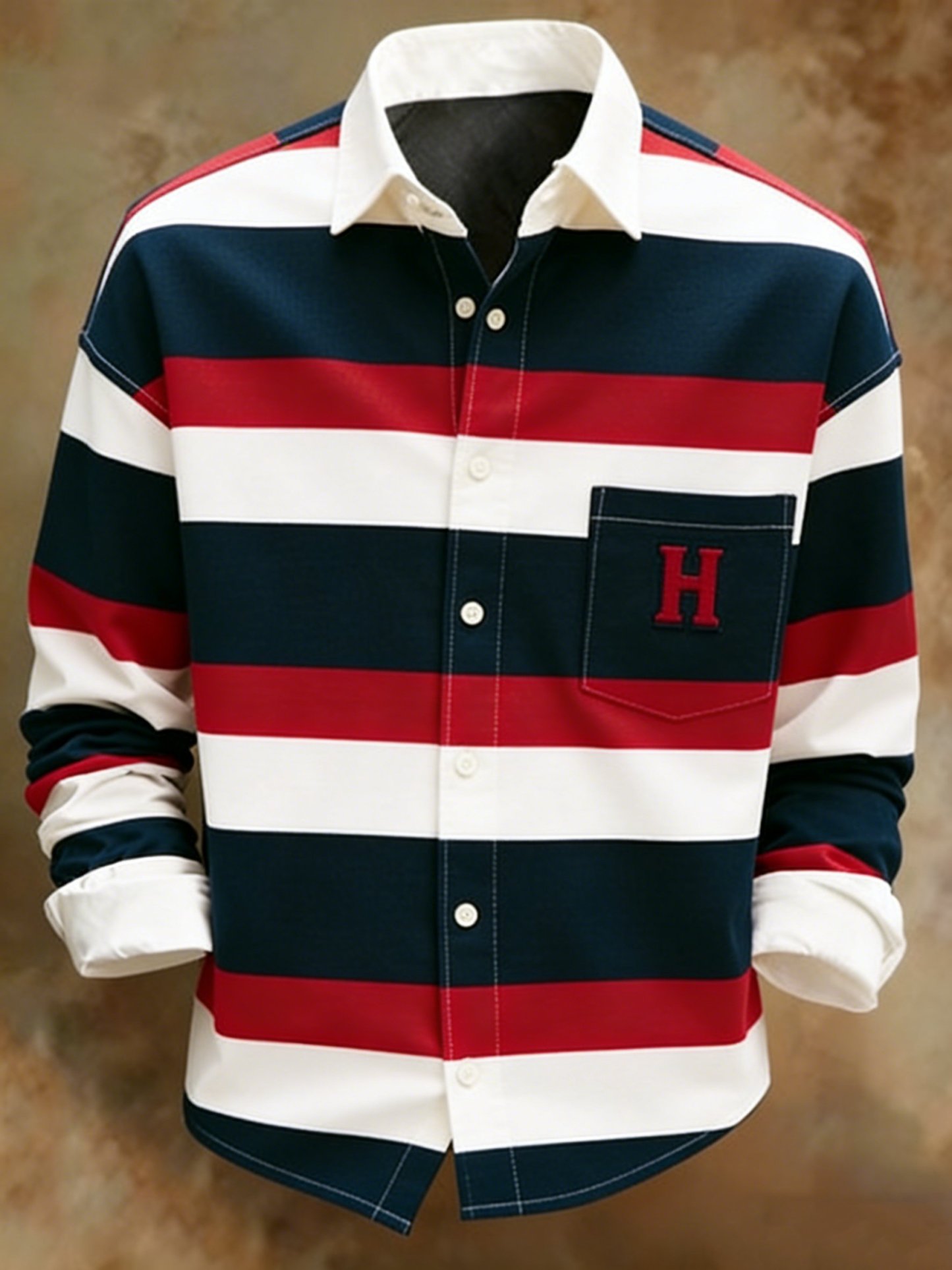 Men's Retro Colorblock Pattern Print Shirt