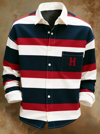 Men's Retro Colorblock Pattern Print Shirt