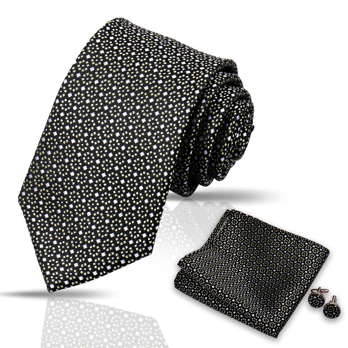 Men's Tie and Pocket Square and Clip Cufflinks Set
