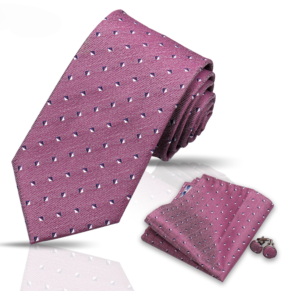 Men's Tie and Pocket Square and Clip Cufflinks Set