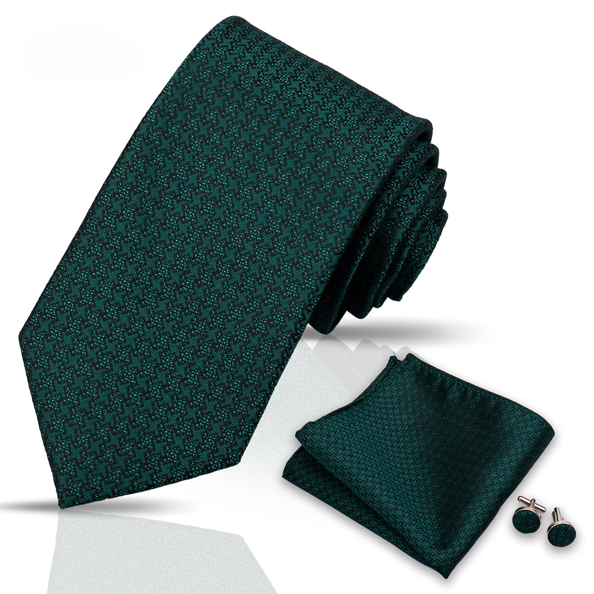 Men's Tie and Pocket Square and Clip Cufflinks Set