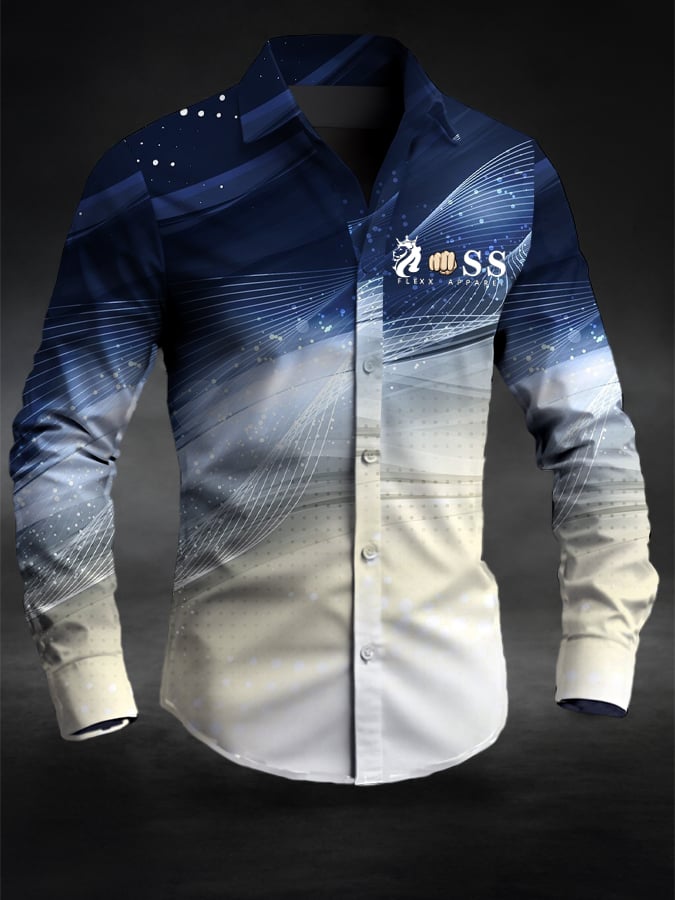 Men's Retro Letter Design Printed Business Long Sleeve Shirt