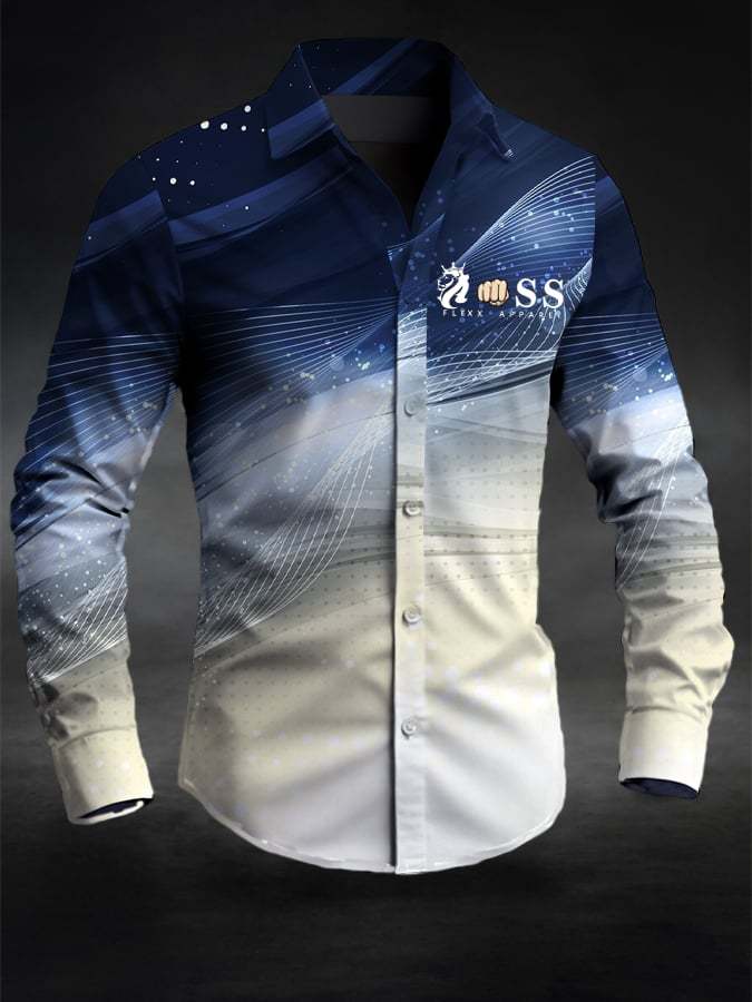 Men's Retro Letter Design Printed Business Long Sleeve Shirt