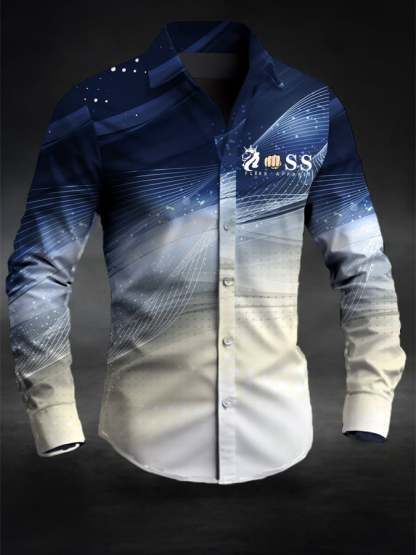 Men's Retro Letter Design Printed Business Long Sleeve Shirt