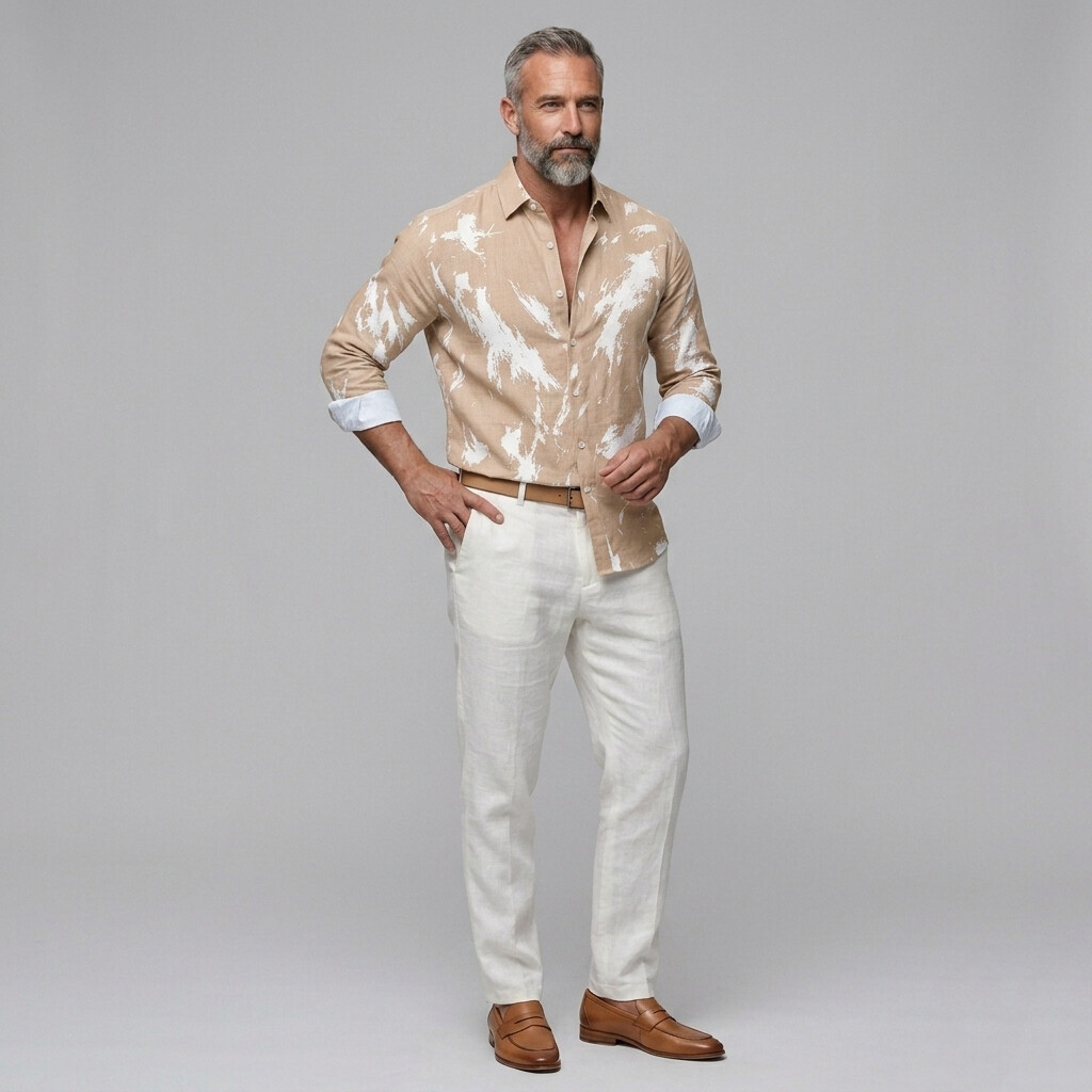 Men's Abstract Print Turndown Collar Button-up Long Sleeve Shirt