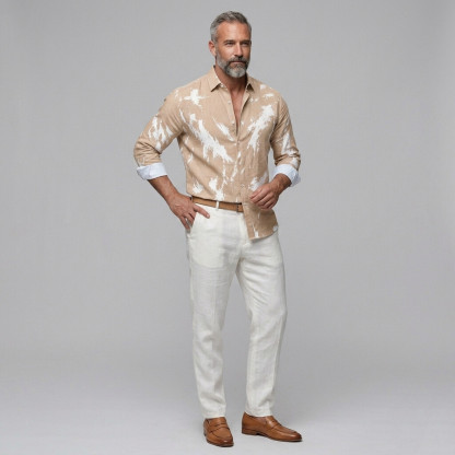 Men's Abstract Print Turndown Collar Button-up Long Sleeve Shirt
