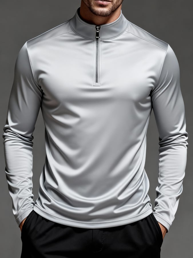 Men'S Sun Protection And Uv-Resistant Long-Sleeved Half-Zip T-Shirt
